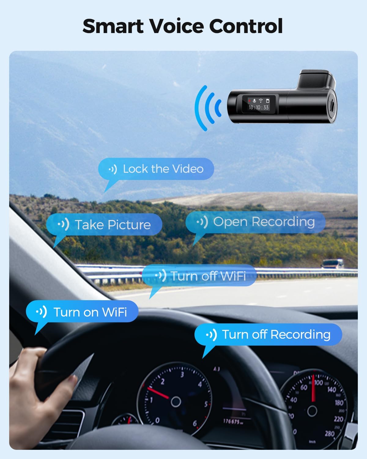 AZDOME M330 1080P WiFi Dash Cam – Front Car Camera with 0.96" Screen, Voice Control, Night Vision, G-Sensor, 24H Parking Mode, Loop Recording, Supports up to 128GB