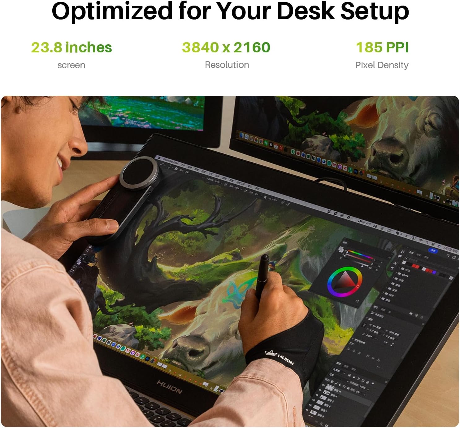 شاشة قلم HUION Kamvas Pro 24 (الجيل 3) مقاس 23.8 بوصة بدقة 4K UHD، شاشة لمس IPS، قلم PenTech 4.0 مع 16,384 مستوى ضغط، زجاج Canvas 3.0، USB-C، متوافقة مع ويندوز، ماك أو إس، لينكس وأندرويد