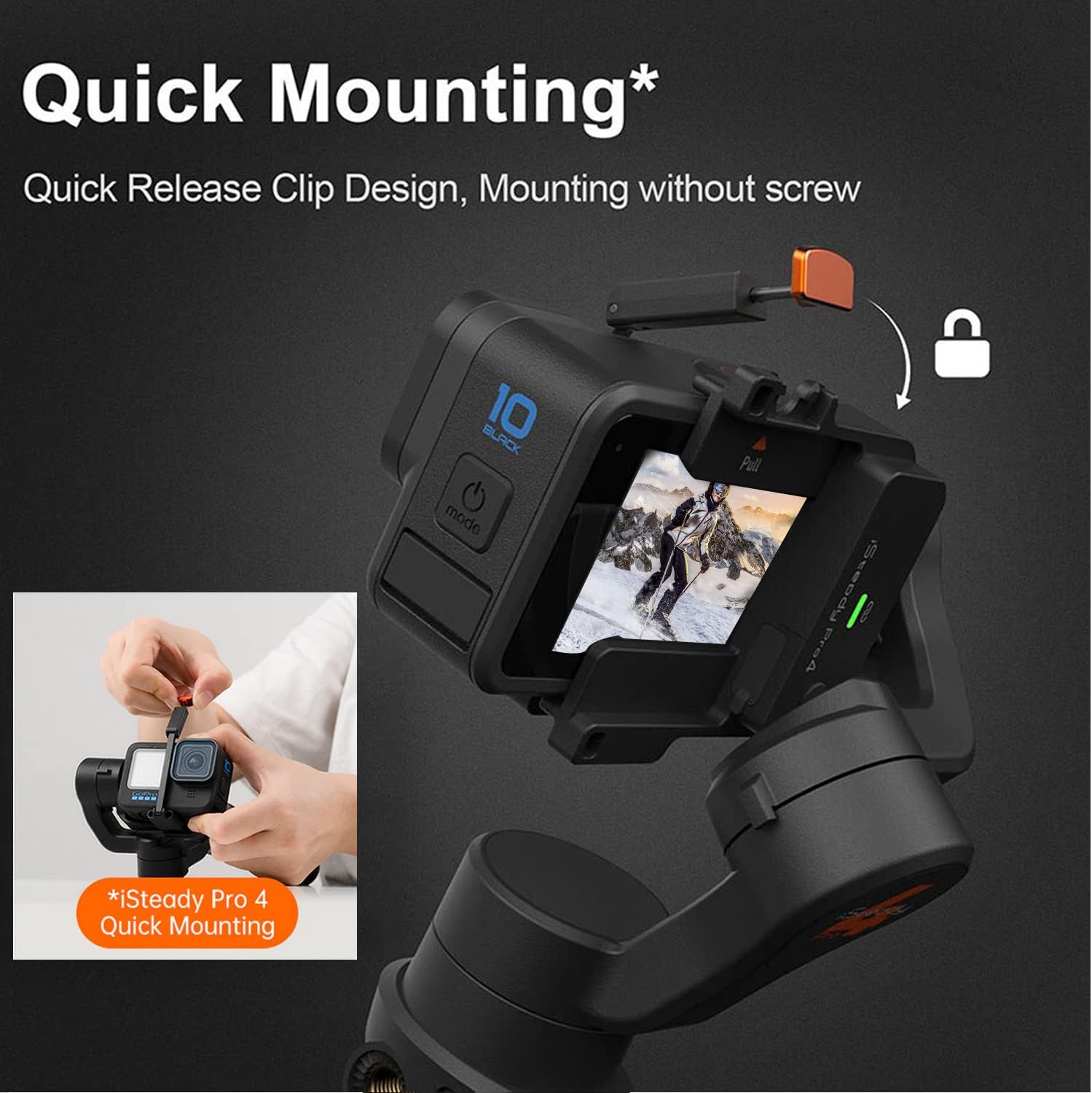 Hohem iSteady Pro 4 3-Axis Action Camera Gimbal – IPX4 Splash-Proof, 14-Hr Battery w/ Power-Bank, Quick-Release Clip, Wireless GoPro Control