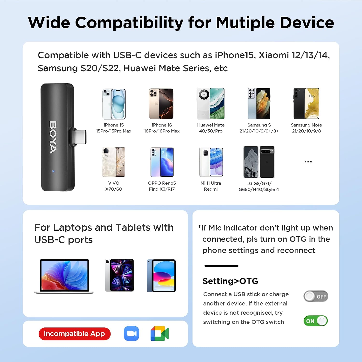 نظام ميكروفون لافالير لاسلكي BOYA BY-V4U بأربع قنوات، 4 أجهزة إرسال + مستقبل USB-C | مدى 200m | إلغاء الضوضاء بنقرة واحدة | صوت بجودة 48kHz/16-bit، بطارية تدوم 18H مع علبة شحن، لأجهزة Android المزودة بمنفذ USB-C وiPhone 15/16/17 – أسود