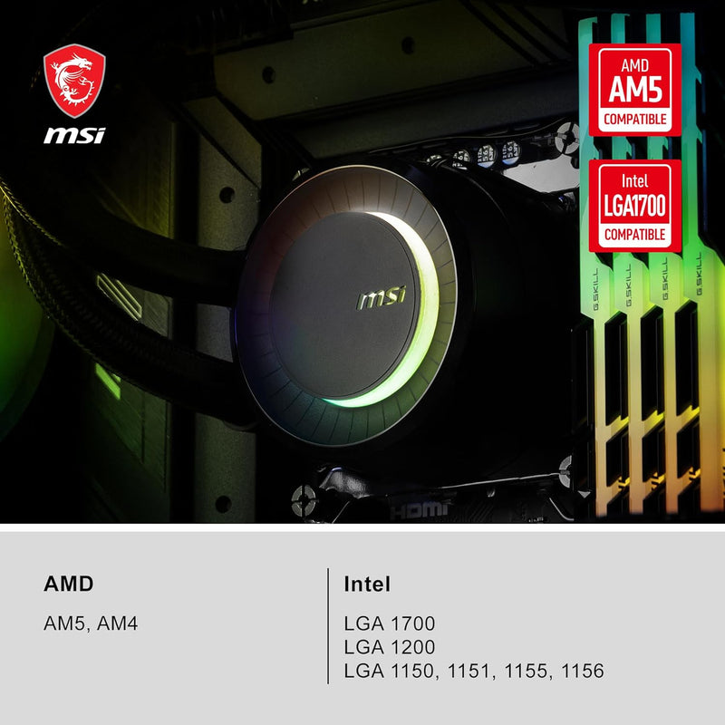MSI MAG CORELIQUID E240 - AIO RGB CPU Liquid Cooler - 240mm Radiator - 2 x 120mm ARGB PWN Fans.