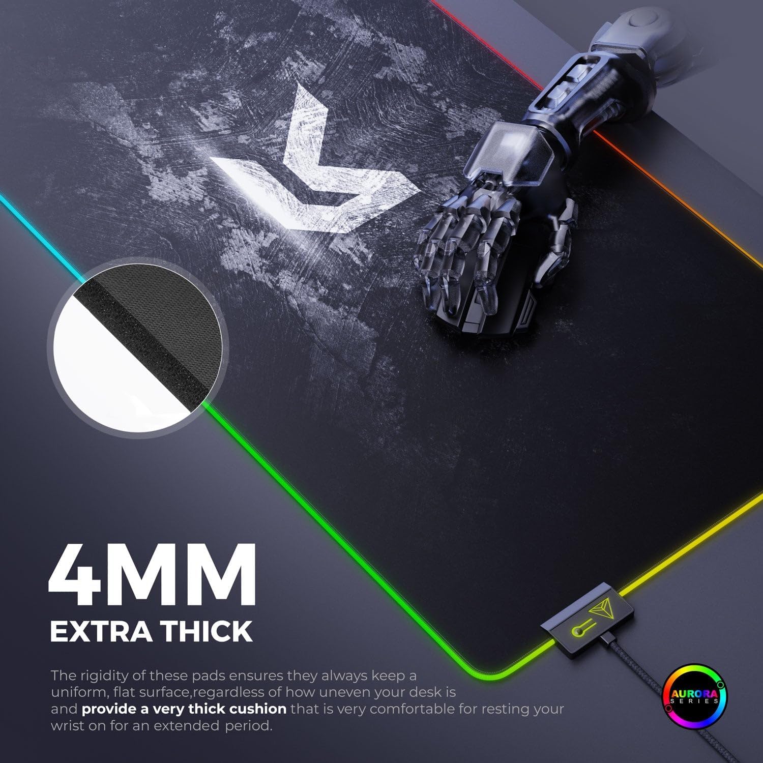 لوحة ماوس ألعاب Cybeart Signature Edition – إضاءة RGB، قماش ميكرو منسوج مقاوم للانسكاب، XXL 900x400 مم، بسماكة ٤ مم