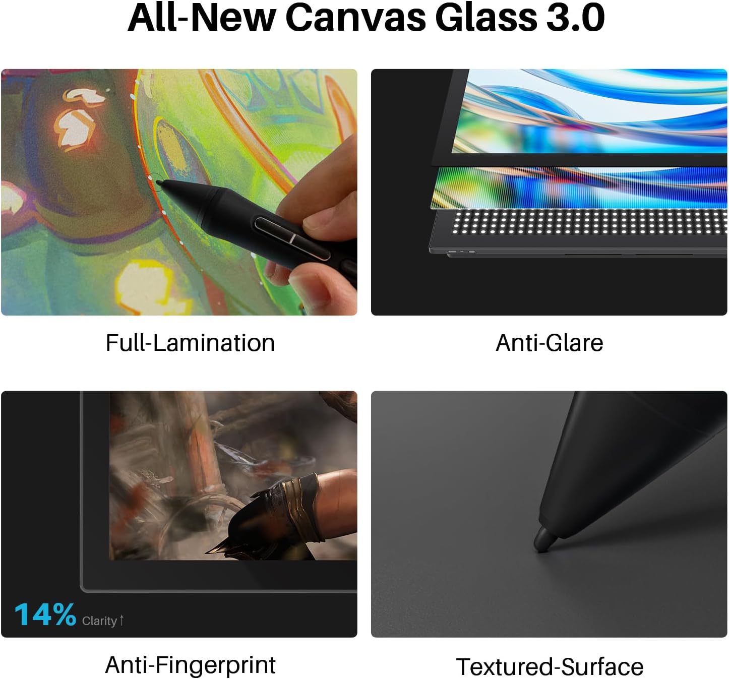 شاشة قلم HUION Kamvas Pro 24 (الجيل 3) مقاس 23.8 بوصة بدقة 4K UHD، شاشة لمس IPS، قلم PenTech 4.0 مع 16,384 مستوى ضغط، زجاج Canvas 3.0، USB-C، متوافقة مع ويندوز، ماك أو إس، لينكس وأندرويد