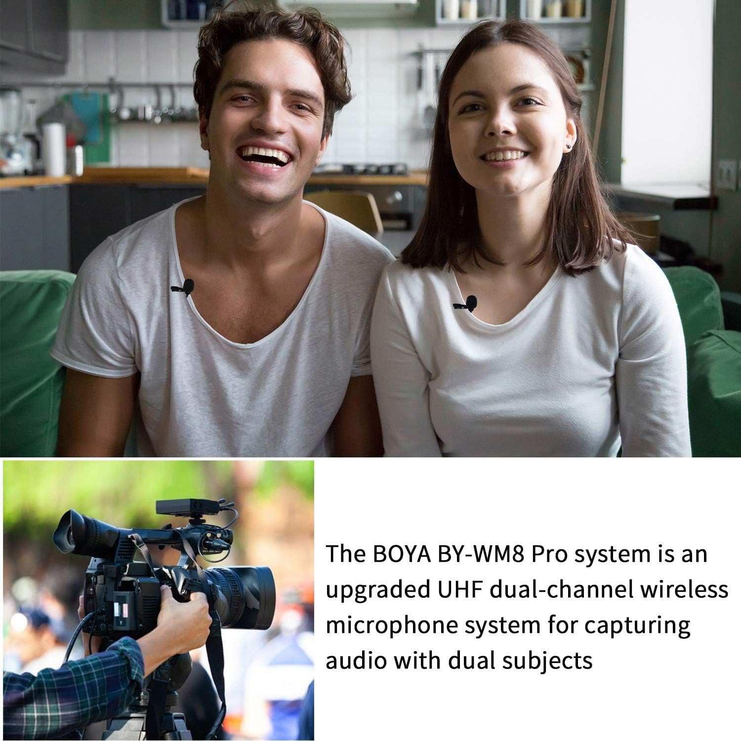 نظام ميكروفون لاسلكي ثنائي القناة BOYA BY‑WM8 Pro-K2 UHF - مستقبل 48 قناة، محمول باليد + لافالير، شاشة LCD، مقبس سماعة رأس