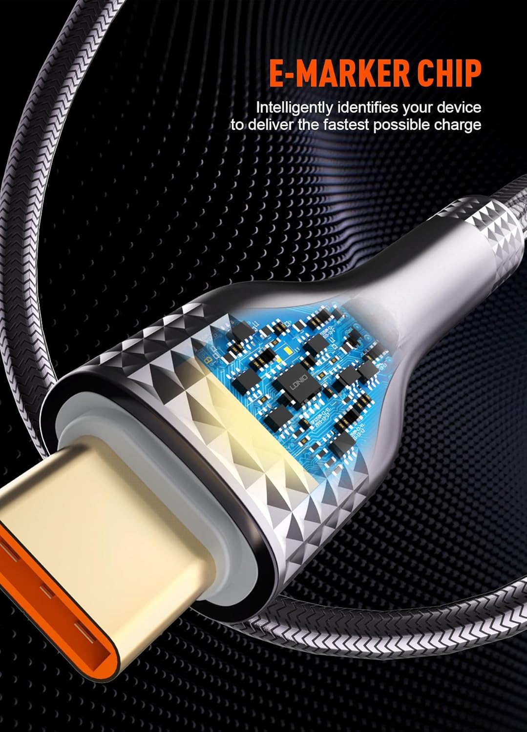 LDNIO LC652C-100W USB-C to USB-C Cable with 480MBps Data Transfer Speed 2M Length, Woven Aluminum Foil Type C Fast Charging