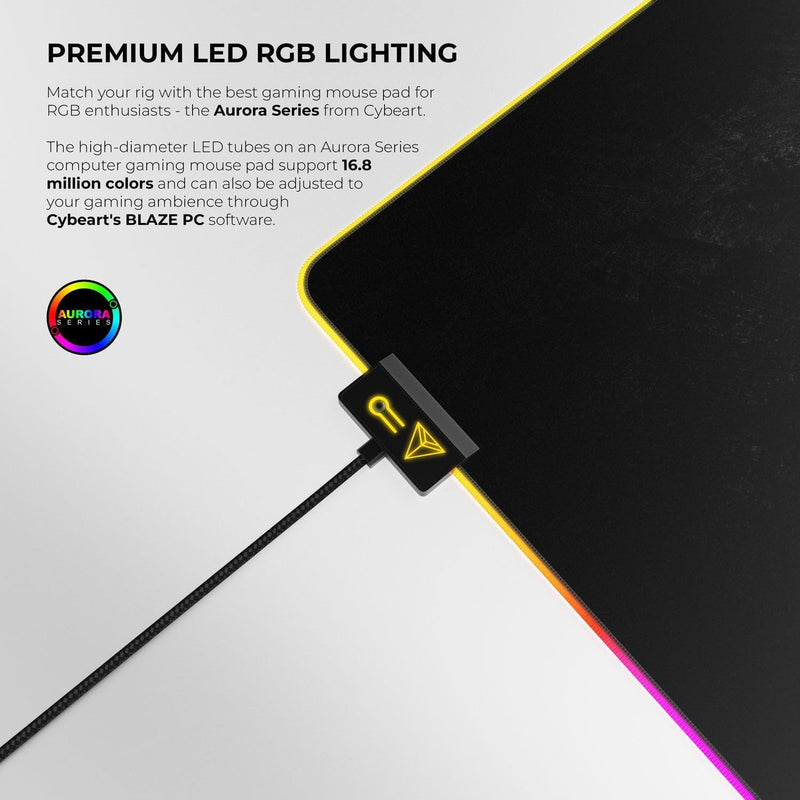 بساط مكتب ألعاب Cybeart Signature Edition RGB (XXL - 900x400x4 مم) مقاوم للماء، قاعدة لا تنزلق أبدًا، RGB LED، درجة الرياضات الإلكترونية