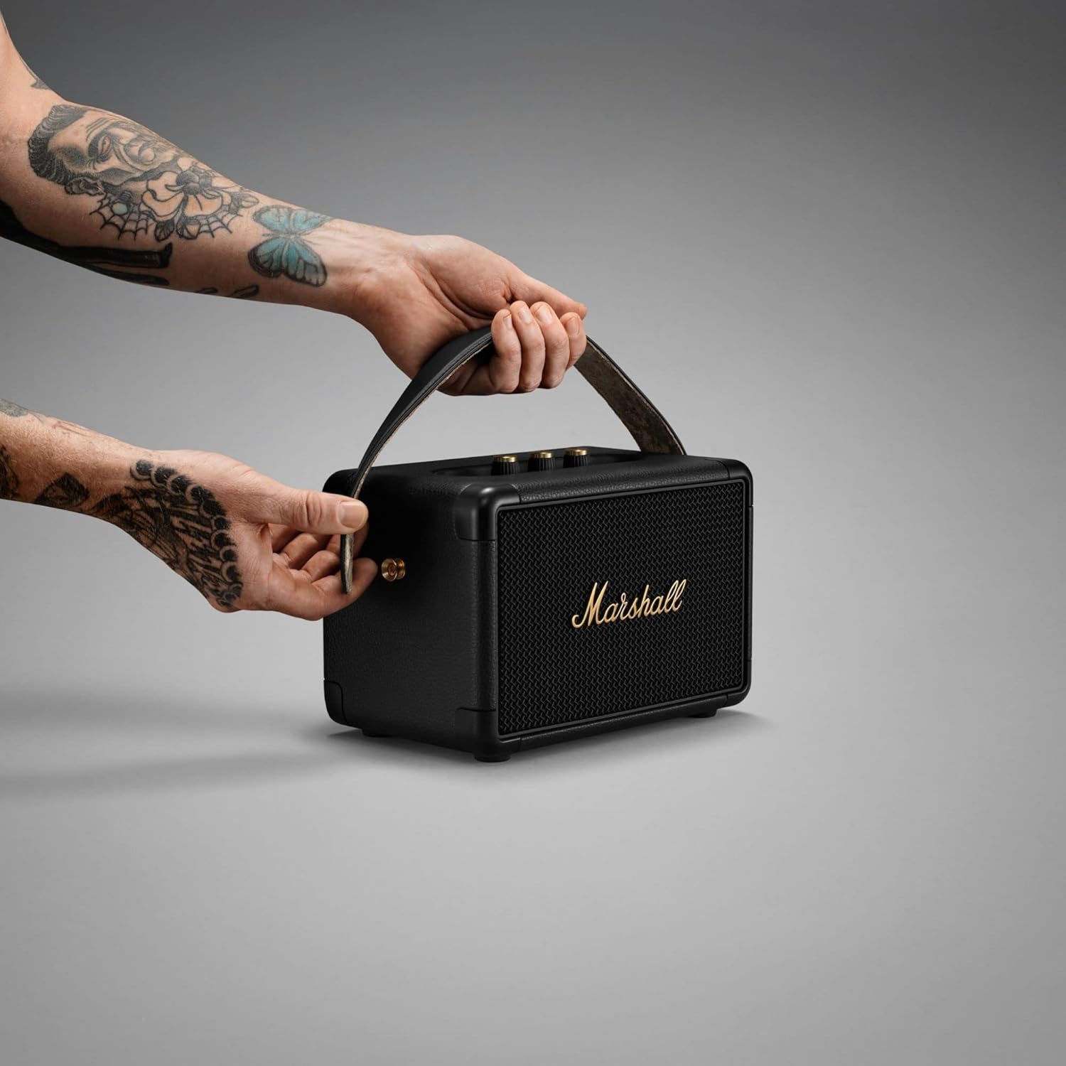 Marshall Kilburn II Portable Bluetooth Speaker , 20+ Hours Playtime , 36W True Stereophonic 360° Sound , Bluetooth 5.0 aptX , IPX2 Water-Resistant , Bass & Treble Controls , Carry Strap
