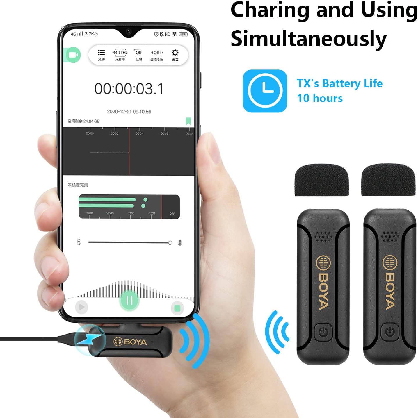 نظام ميكروفون لاسلكي BOYA BY-WM3T2-U2 بتردد 2.4 جيجاهرتز مع جهازي إرسال ومستقبل USB-C - ميكروفون صغير الحجم لأجهزة Android والأجهزة اللوحية وأجهزة USB-C