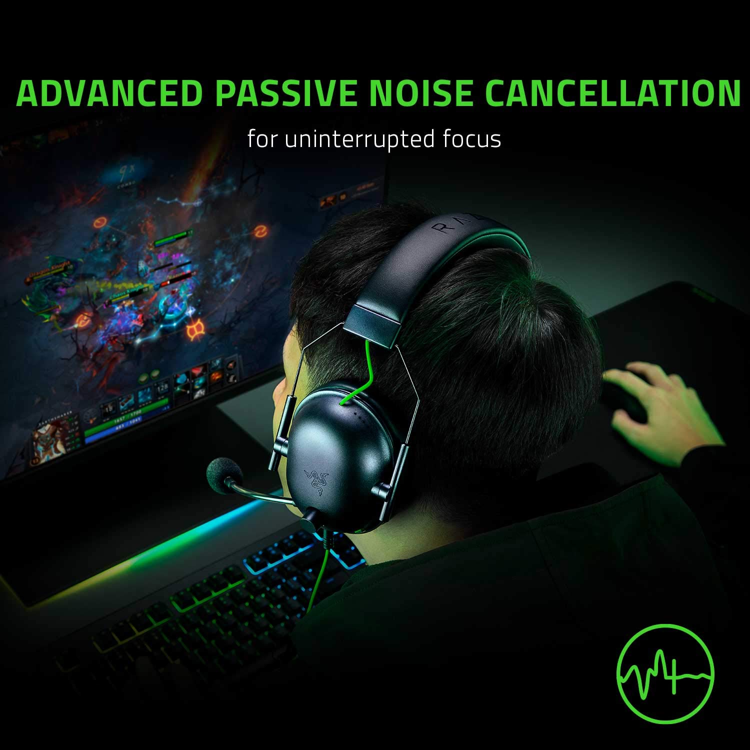 Razer BlackShark V2 X USB Wired Esports Gaming Over ear Headset, 7.1 Surround Sound, 50mm Drivers, 240g Lightweight, Noise Cancelling Mic, Hybrid Memory Foam Cushions - Black