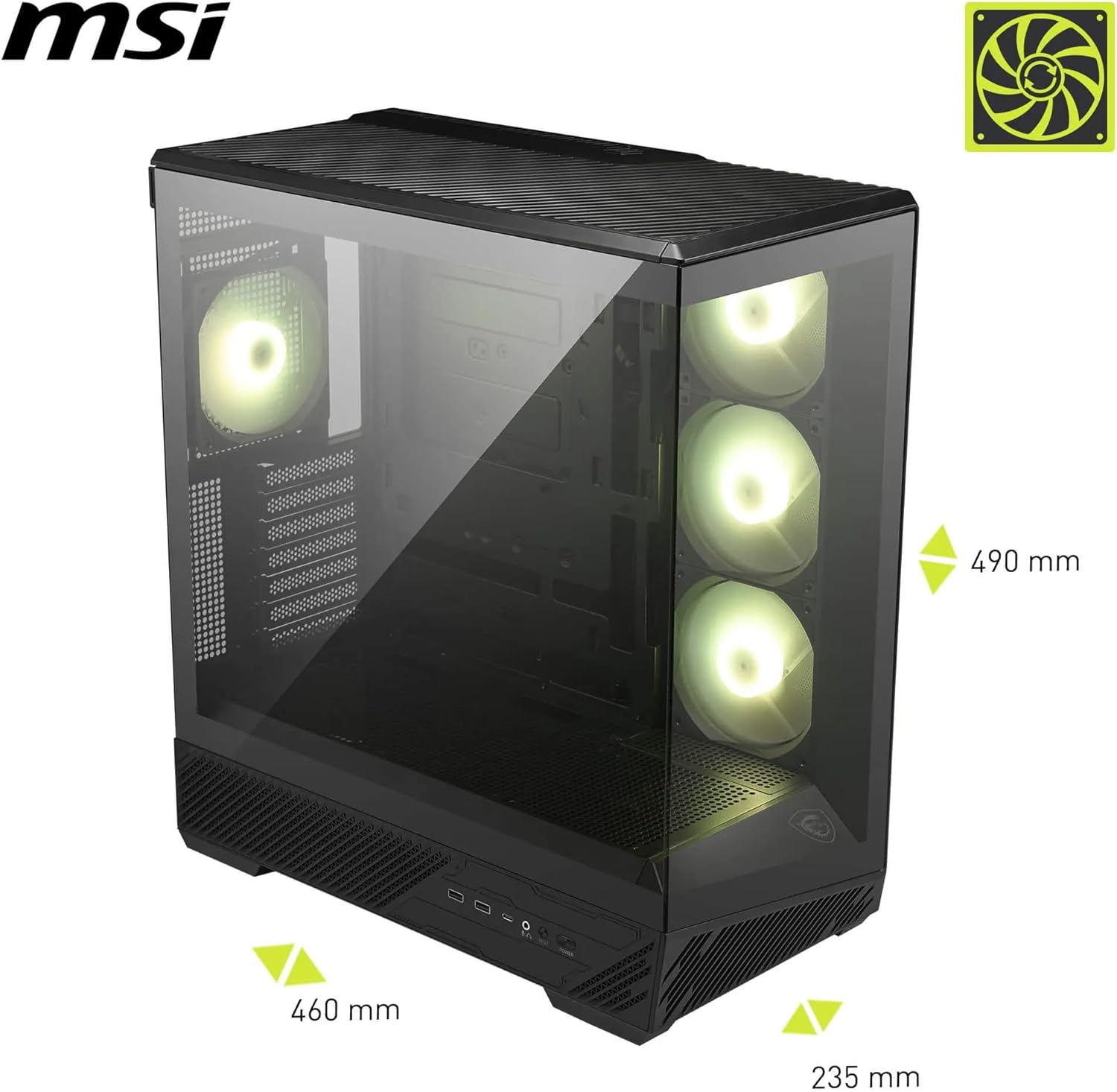 MSI MAG PANO 130R PZ - Mid-tower Gaming PC Case - Supports GPU up to 400 mm in length, Removable Dust Filters, USB 20Gbps (Type-C), Back-connect ATX & Micro-ATX Motherboard support
