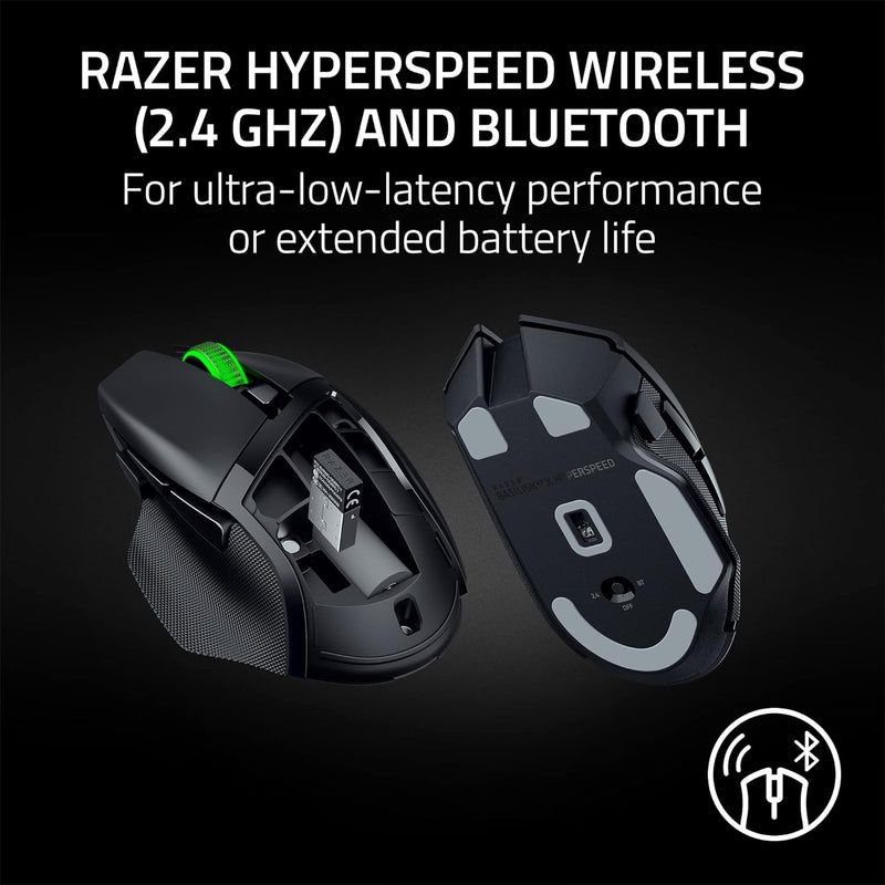 ماوس الألعاب اللاسلكي Razer Basilisk V3 X HyperSpeed ​​القابل للتخصيص: مفاتيح ميكانيكية Gen-2-5G مستشعر بصري متقدم 18K - Chroma RGB 9 عناصر تحكم قابلة للبرمجة، بطارية 535 ساعة، أسود كلاسيكي