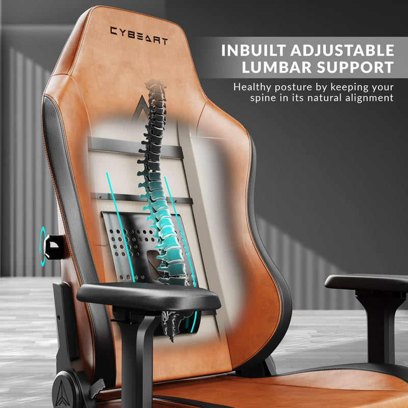 Cybeart | Vintage (Brown) Gaming/Office Chair | 4D Armrest | Inbuilt Lumbar Support | Supreme PU Leather, Ergonomic, Recline & Tilt