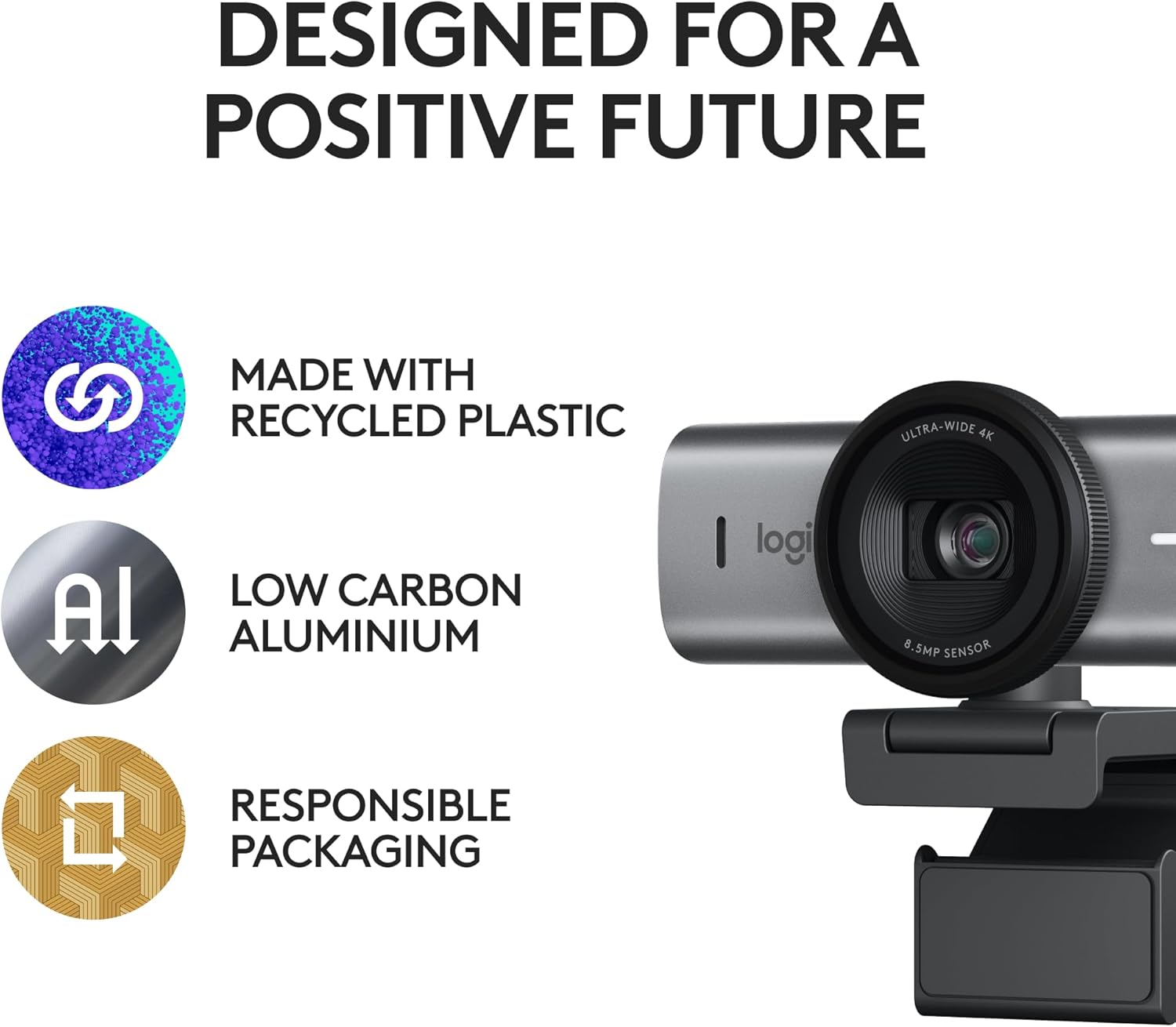 Logitech MX Brio 4K Webcam – AI‑Enhanced Ultra HD, USB‑C, Dual Beamforming Mics, Show Mode & Privacy Shutter