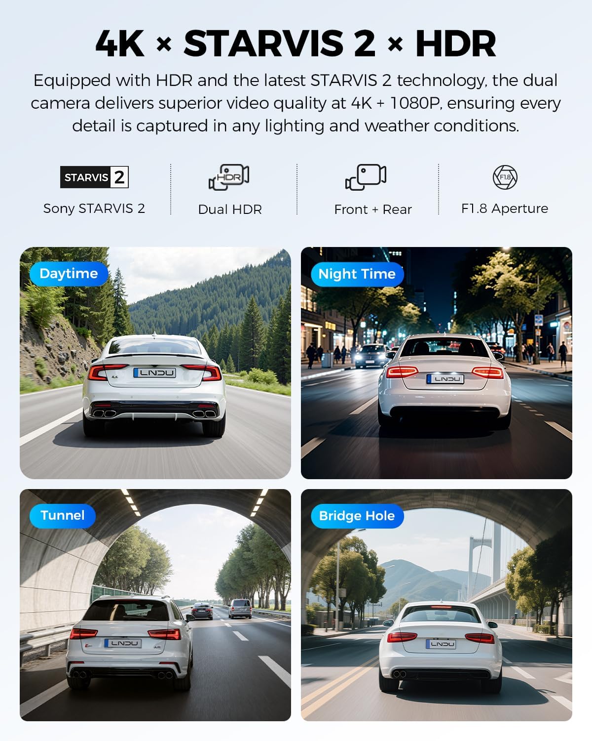Lingdu V820 4K + 1080P Dual Channel Dash Cam with STARVIS 2 Sensors, Built-in GPS & WiFi, 4G LTE, ADAS, 3” IPS Display, Voice Control & 64GB
