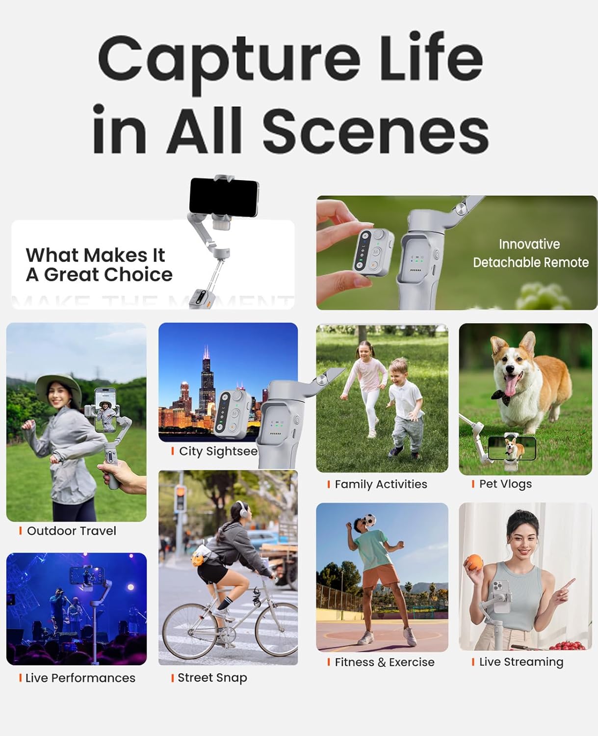 Hohem iSteady X3 مثبت هاتف ذكي للسفر بثلاثة محاور – قابل للطي، جهاز تحكم عن بعد قابل للفصل، إضاءة تعبئة مغناطيسية، عصا قابلة للتمديد، بطارية تدوم 11 ساعة