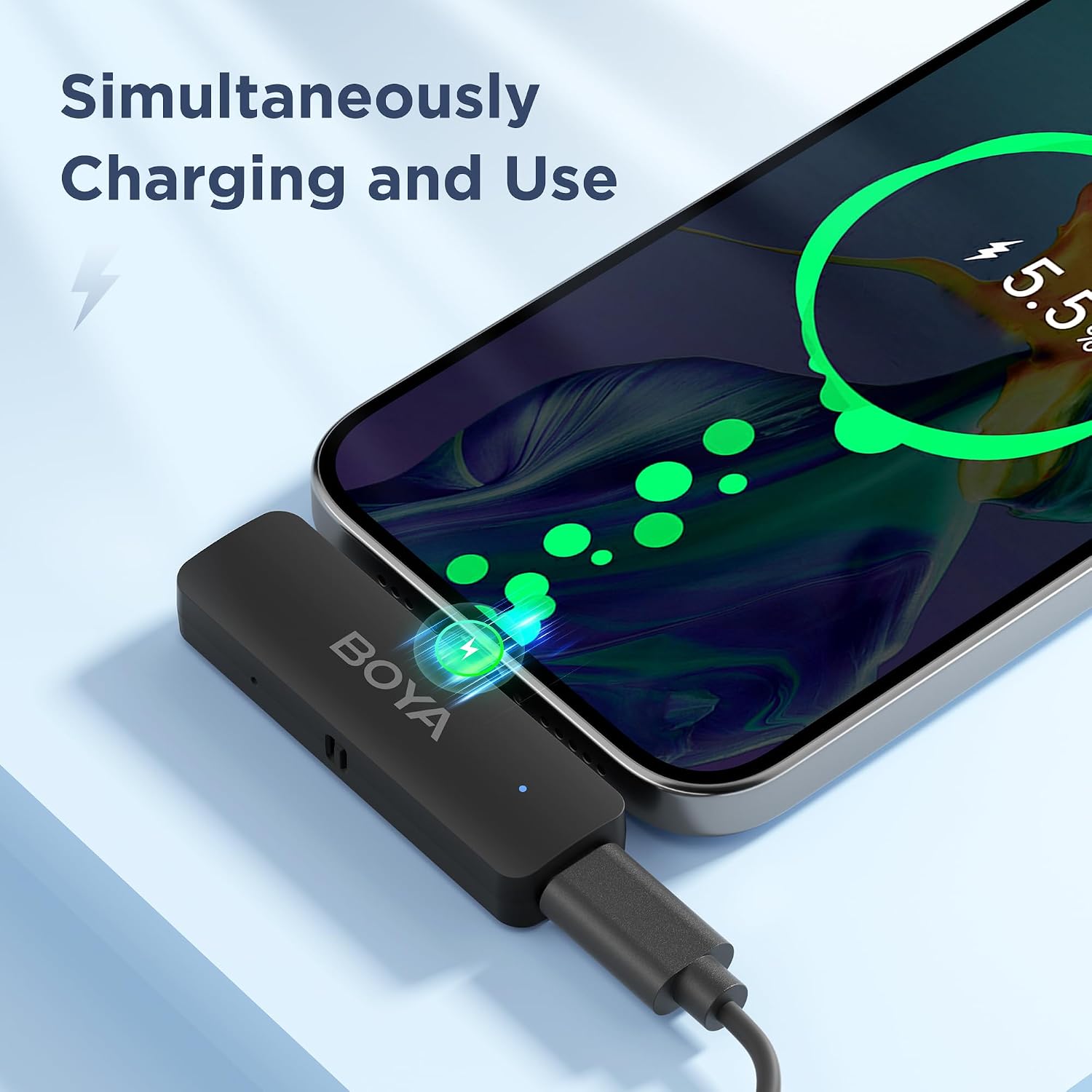 نظام ميكروفون لافالير لاسلكي BOYA BY-V4U بأربع قنوات، 4 أجهزة إرسال + مستقبل USB-C | مدى 200m | إلغاء الضوضاء بنقرة واحدة | صوت بجودة 48kHz/16-bit، بطارية تدوم 18H مع علبة شحن، لأجهزة Android المزودة بمنفذ USB-C وiPhone 15/16/17 – أسود