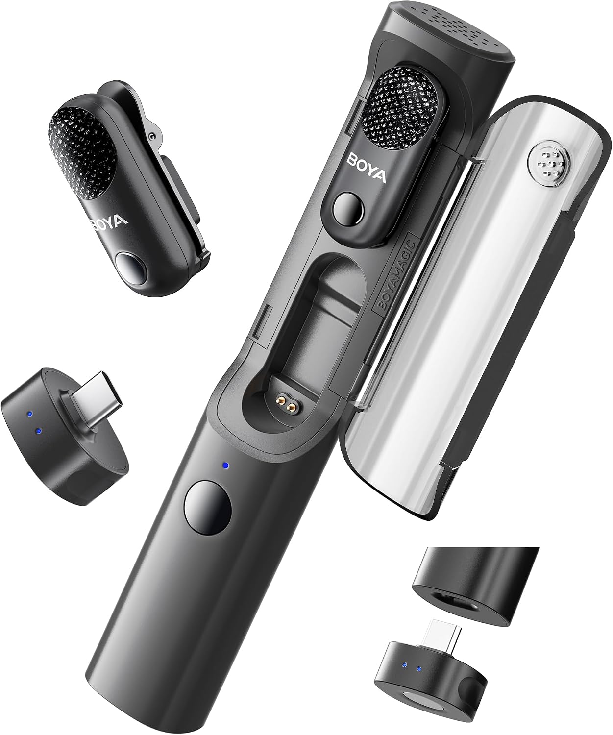 ميكروفون BOYA Magic-05 لاسلكي بمشبك USB-C، صوت بجودة 48kHz/24-bit، إلغاء ضوضاء بالذكاء الاصطناعي، نطاق يصل إلى 100m، بطارية تدوم 30H، مسار أمان ومحدد للصوت، لنظامي Android وiPhone 15/16/17 – أسود