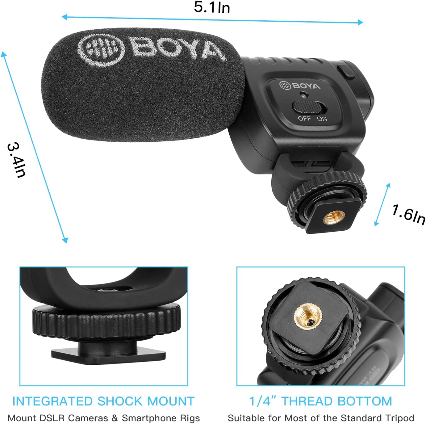 Boya BY-BM3011 Shotgun Microphone for Cameras and Camcorders - Super Cardioid with Shockproof Foam Deadcat Windshield