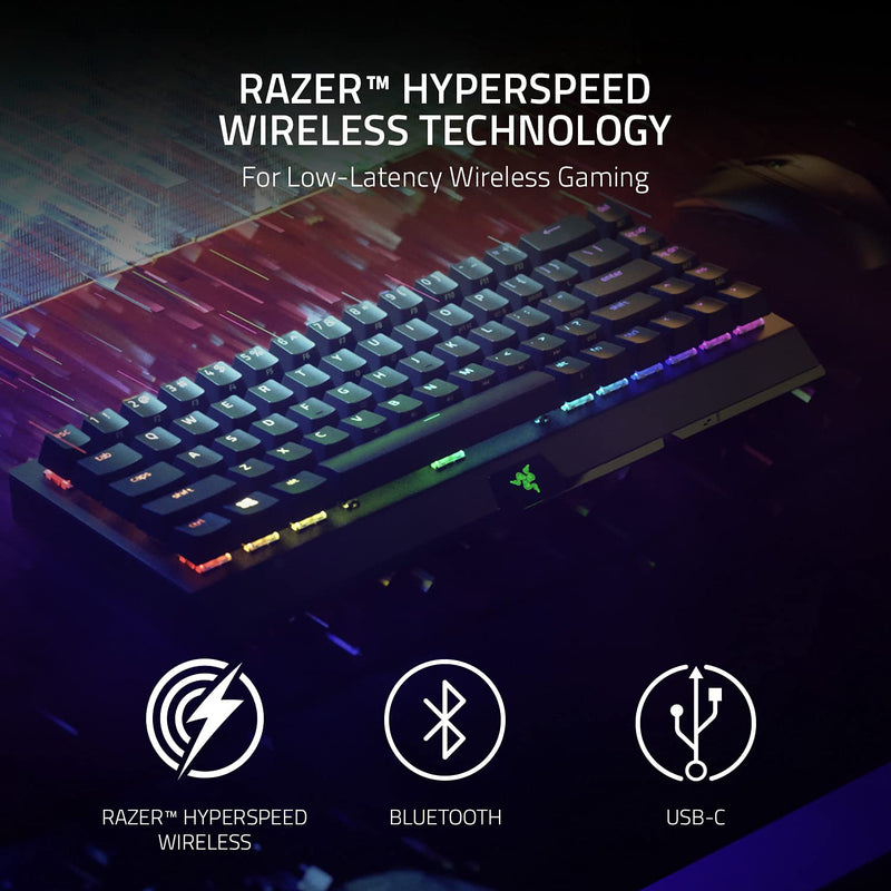 Razer BlackWidow V3 Mini Hyperspeed - لوحة مفاتيح ميكانيكية لاسلكية للألعاب بنسبة 65% (مفتاح أصفر) وإضاءة خلفية قابلة للتخصيص من Razer Chroma RGB