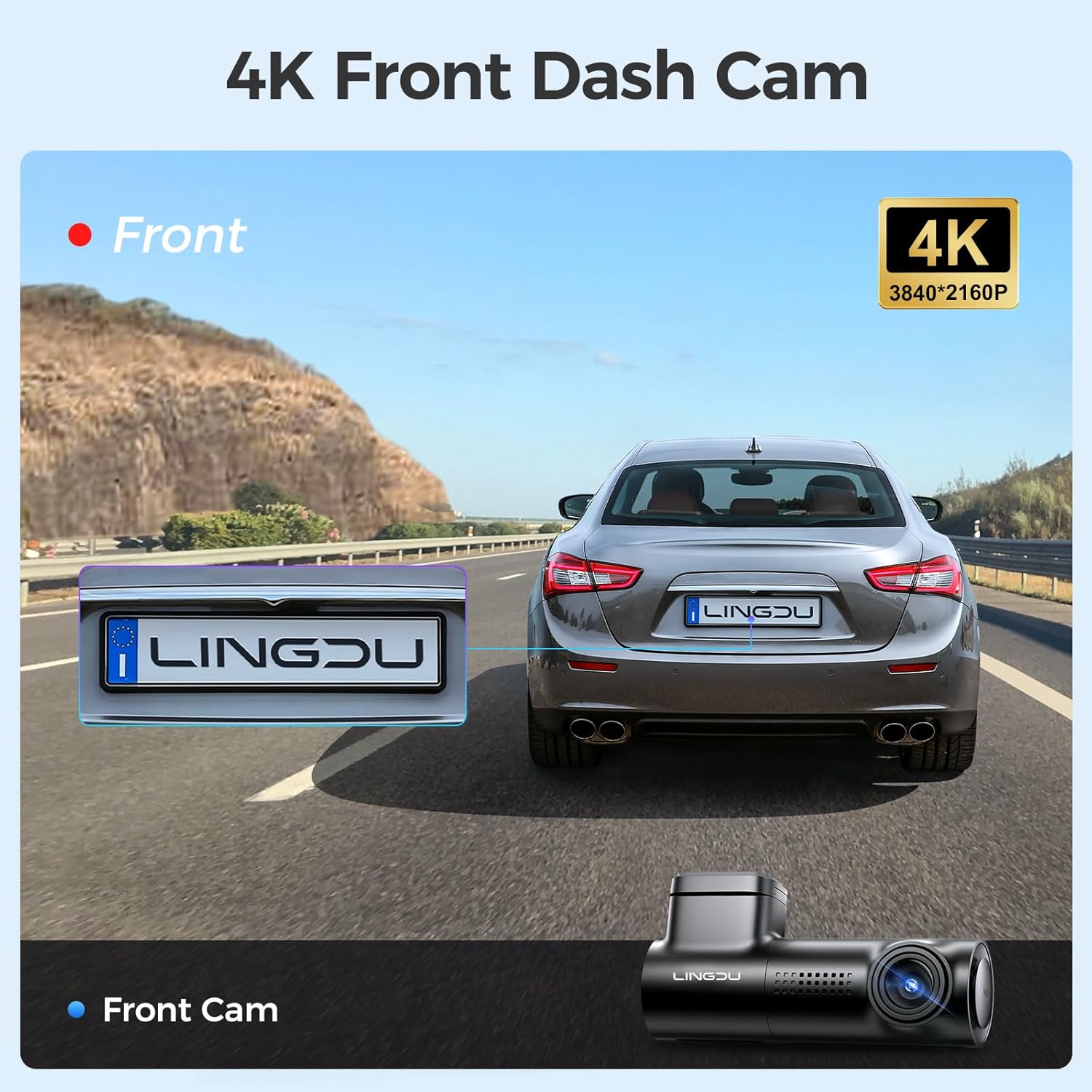 Lingdu D500 4K Smart Dash Cam – Front Car Camera with WiFi & GPS, 0.96" LCD Display, Night Vision, WDR, Parking Mode, Loop Recording, G-Sensor, 150° Wide Angle