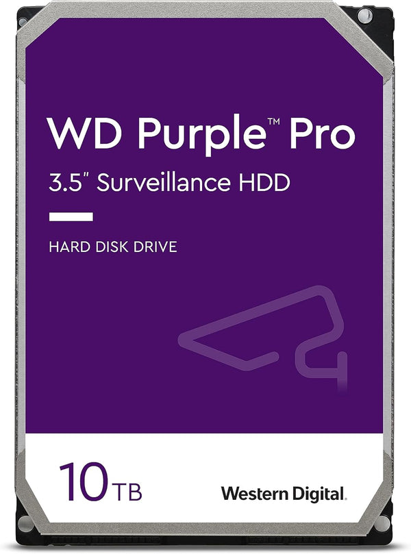 قرص صلب WD Purple Pro للمراقبة بسعة 10 تيرابايت - SATA مقاس 3.5 بوصة، 6 جيجابايت/ثانية، 7200 دورة في الدقيقة، ذاكرة تخزين مؤقتة سعة 512 ميجابايت، حمولة عمل 550 تيرابايت/سنة، نظام CMR، نظام AllFrame