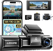 AZDOME M550 Max 3-Channel 4K Dash Cam, 4K Front + 2.5K Rear + 1080P Interior, Dual STARVIS Sensors, Wi-Fi, GPS, IR Night Vision, WDR, G-Sensor, 64GB Card Included