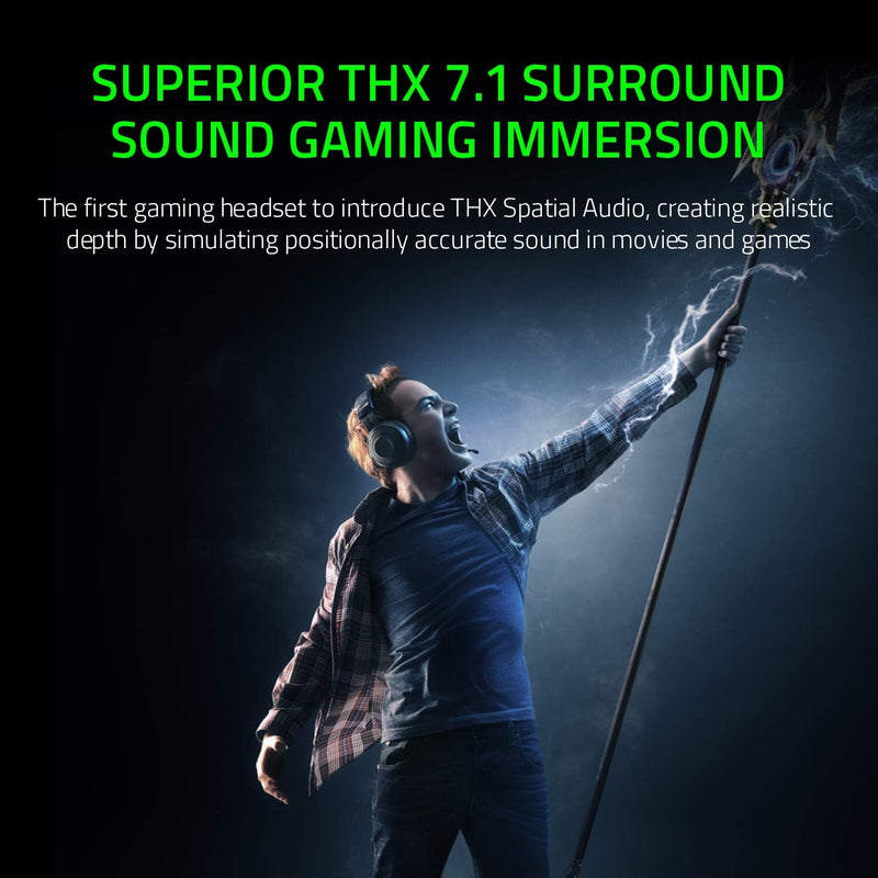 Razer Kraken Tournament Edition THX 7.1 Surround Sound Gaming Headset: Retractable Noise Cancelling Mic - USB DAC -  For PC, PS4, PS5, Nintendo Switch, Xbox One, Xbox Series X & S, Mobile