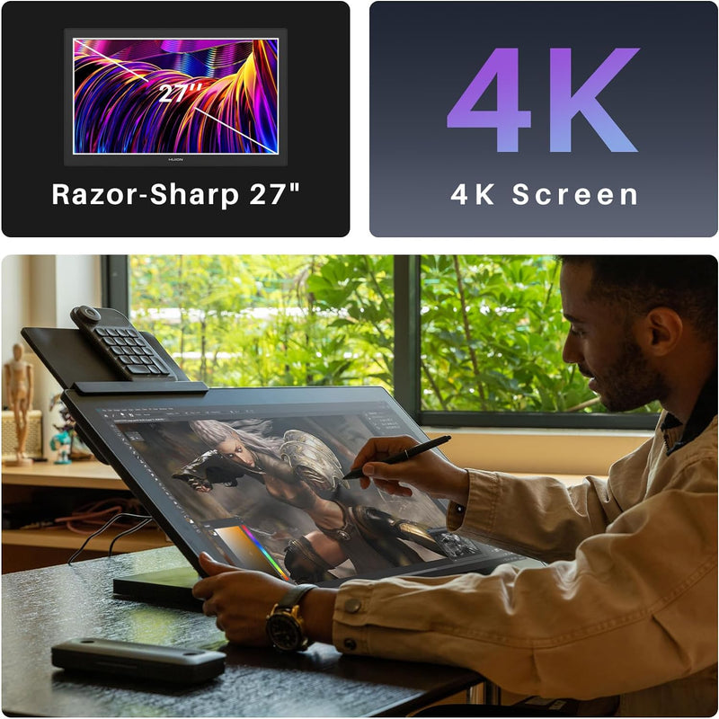 HUION Kamvas Pro 27 - شاشة عرض قلم بدقة 4K UHD مع قلم بدون بطارية، ومجموعة ألوان Adobe RGB بنسبة 99%، وحامل قابل للتعديل للفن والتصميم الرقمي الاحترافي