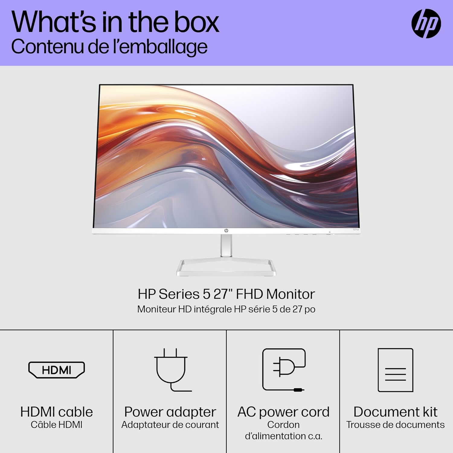 شاشة HP Series 5 مقاس 27 بوصة FHD، شاشة Full HD (1920 × 1080)، لوحة IPS، 99% sRGB، نسبة تباين 1500:1، 300 شمعة، راحة العين مع شهادة Eyesafe، 527sa 
