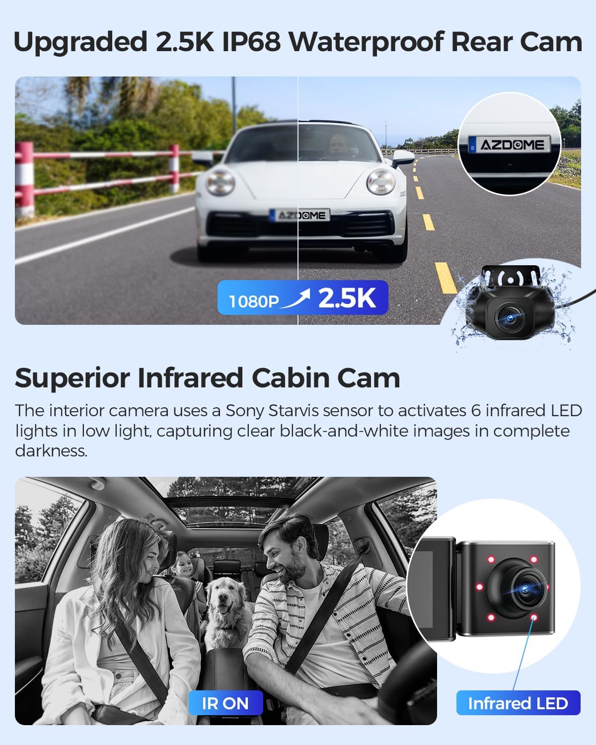 AZDOME M550 Max 3-Channel 4K Dash Cam, 4K Front + 2.5K Rear + 1080P Interior, Dual STARVIS Sensors, Wi-Fi, GPS, IR Night Vision, WDR, G-Sensor, 64GB Card Included