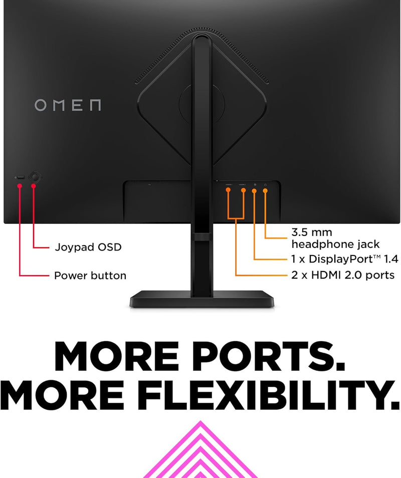 HP OMEN 32q Gaming Monitor, 31.5 Inch, 2560 x 1440 (QHD), IPS, Flat, 165Hz, 1ms, 400 nits, FreeSync Premium, DisplayPort and 2x HDMI 2.0, Eyesafe certified, Black