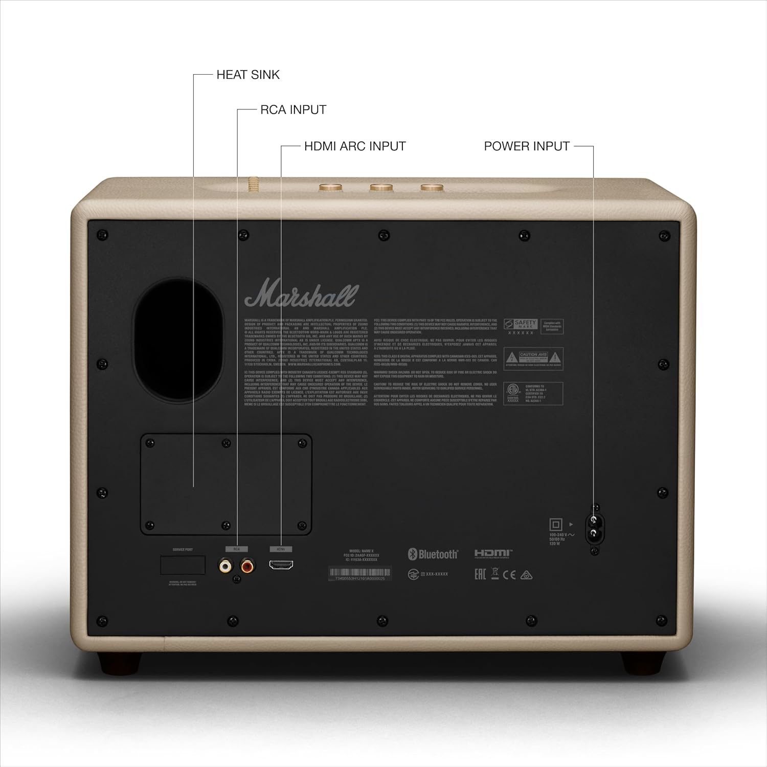 Marshall Woburn III Bluetooth Home Speaker - Loud Stereo Sound with Bass and Treble Controls , Plug-in Powered , Record Player Compatible , HDMI, RCA, 3.5mm Aux Inputs - Cream