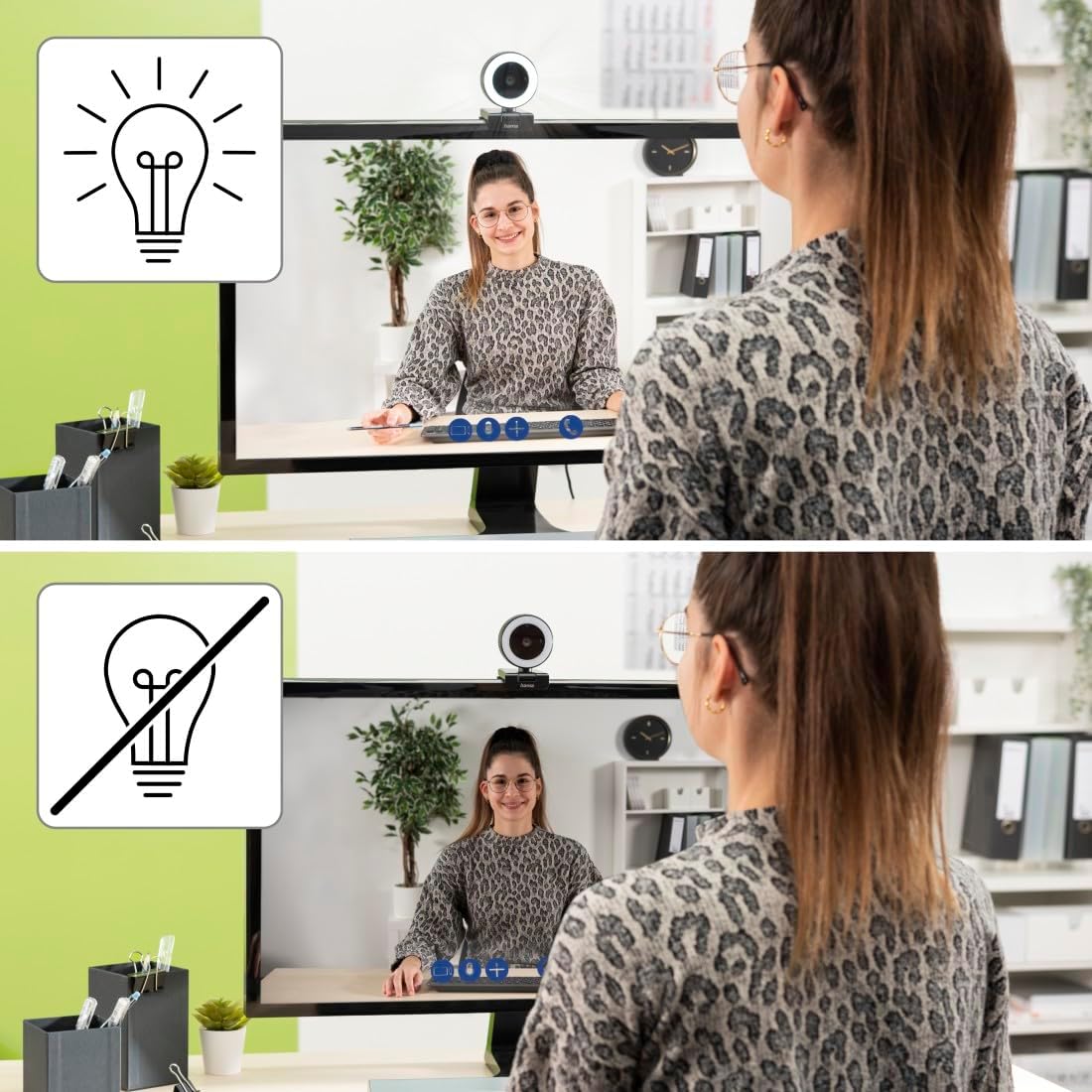 Hama C-850 Pro QHD 2K Webcam with LED Ring Light , Autofocus , Dual Microphones , Remote Control , Privacy Cover , USB Plug & Play for Streaming & Video Conferencing