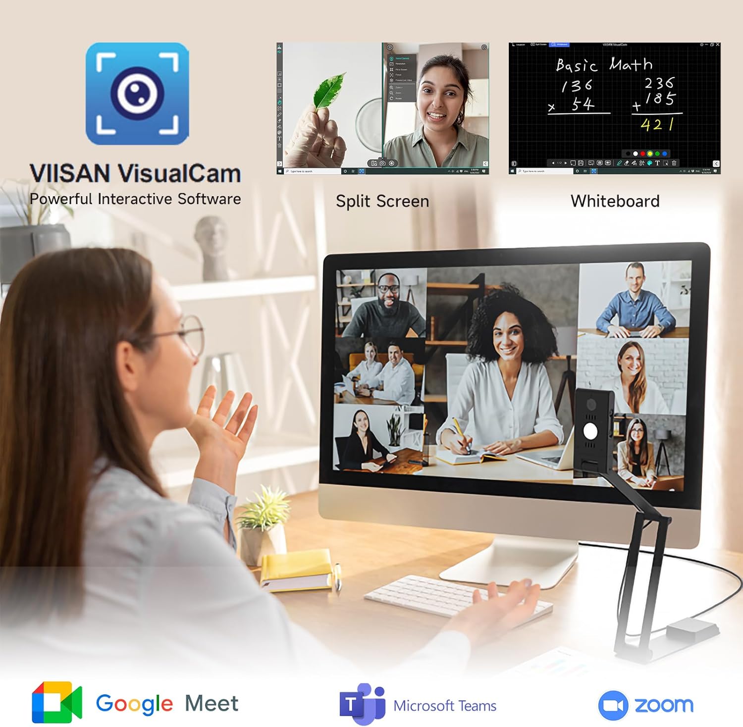 كاميرا مستندات VIISAN VS13AI USB مع ميكروفون بتقنية تقليل الضوضاء بالذكاء الاصطناعي، 13 ميجابكسل 4K Ultra HD، تصوير بحجم A3، تركيز تلقائي مزدوج الوضع، إضاءة LED، قابلة للطي للمؤتمرات عبر الإنترنت والعروض الحية، متوافقة مع macOS وWindows