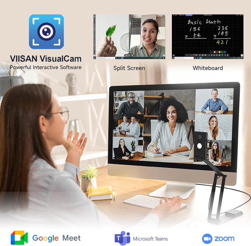 VIISAN VS13AI USB Document Camera with AI-Noise Reduction Mic, 13MP 4K Ultra HD A3-Size Capture, Dual-Mode Autofocus, LED Light, Foldable for Web Conferencing, Live Demo, Compatible macOS & Windows