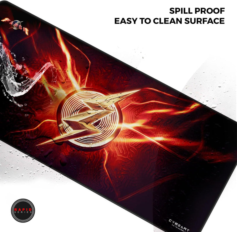 Cybeart | The Flash Gaming Desk Mat (XXL - 900x400x4mm) | Waterproof, Never Slip Base, Stitched Edges, Esports Grade