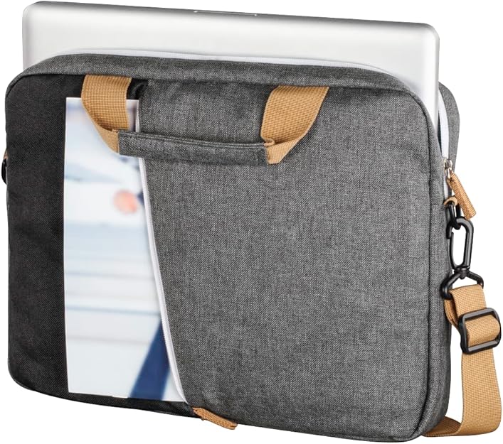 Hama Florence Laptop Bag for 14.1" Laptop , Padded Notebook & Tablet Compartment , Organizer Pocket , Adjustable Shoulder Strap , Polyester , Black/Grey