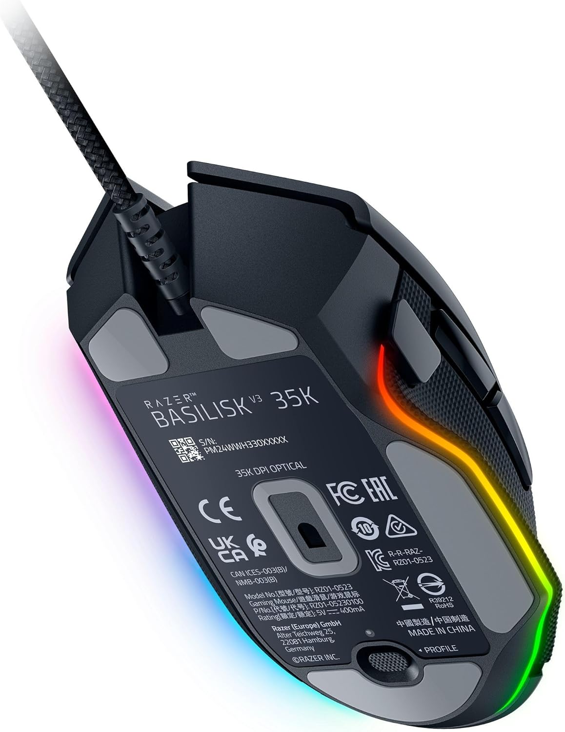 Razer Basilisk V3 35K Wired Ergonomic RGB Gaming Mouse , Focus Pro 35K Gen-2 Optical Sensor , 35,000 DPI , 11 Programmable Controls , HyperScroll Tilt Wheel , Chroma RGB – Black