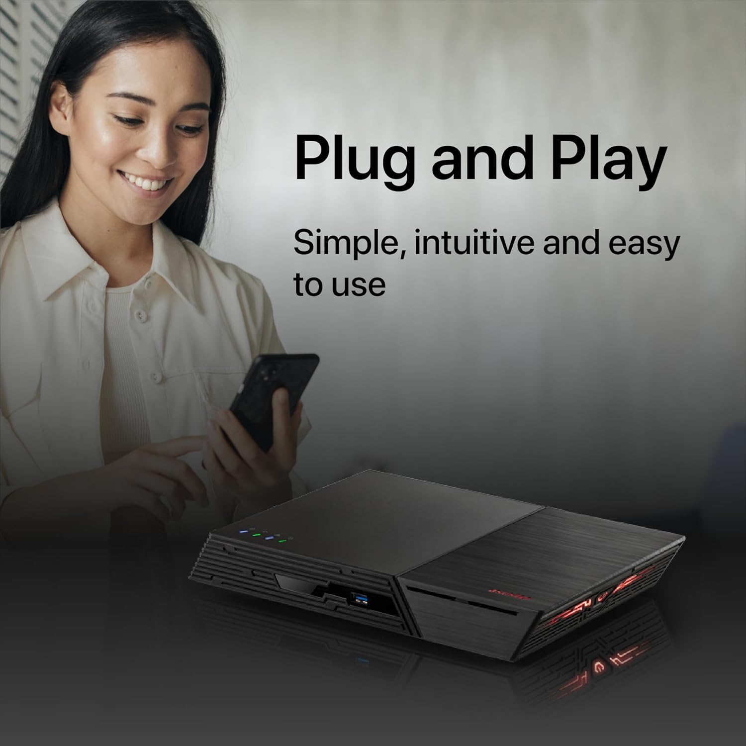 ASUSTOR Flashstor 6 (FS6706T) – جهاز تخزين شبكي (NAS) بست فتحات SSD فقط مع معالج Intel Celeron N5105، وذاكرة DDR4 بسعة 4GB، ومنفذين 2.5GbE، وHDMI 2.0b، وS/PDIF، ودعم تحويل الفيديو بدقة 4K