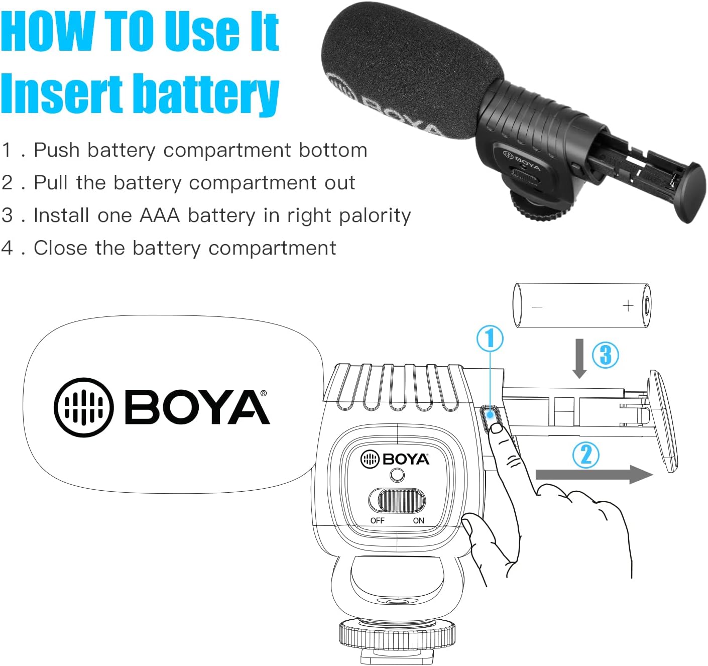 Boya BY-BM3011 Shotgun Microphone for Cameras and Camcorders - Super Cardioid with Shockproof Foam Deadcat Windshield