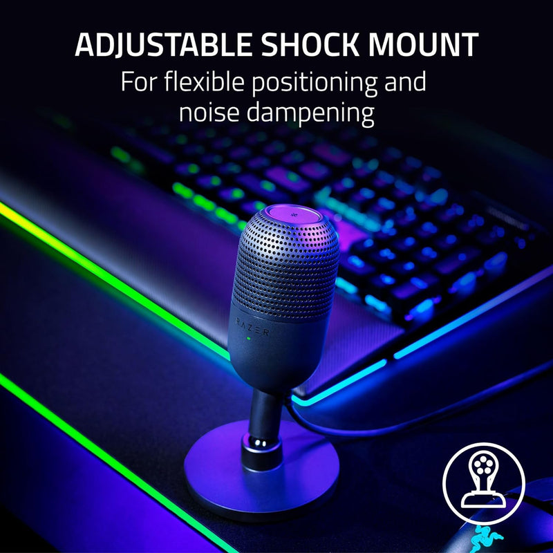 Razer Seiren V3 Mini USB Microphone: Condenser Mic - Supercardioid Pickup Pattern - Tap-to-Mute Sensor with LED Indicator - Shock Absorber - Ultra Compact - PC, Discord, OBS Studio, XSplit - Black