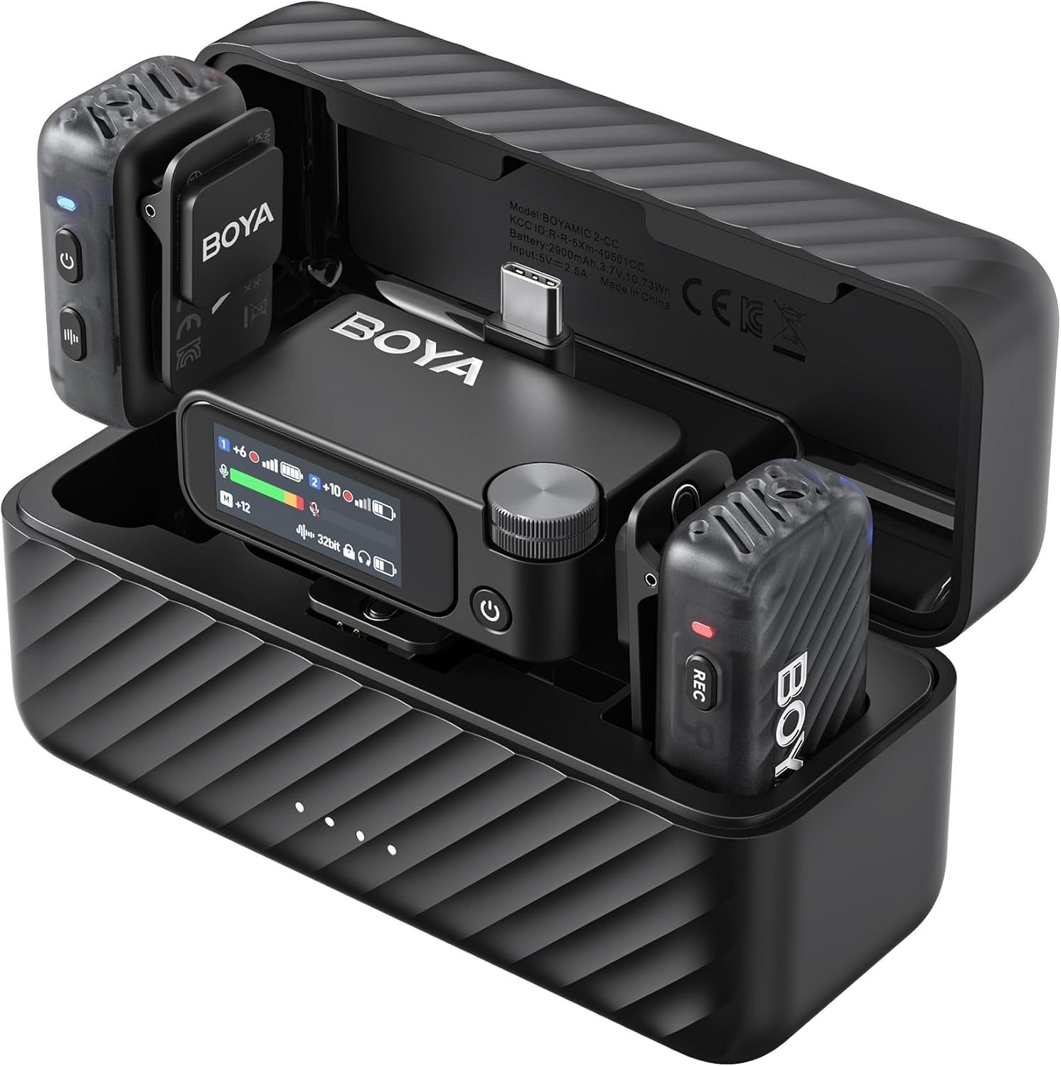 BOYA BOYAMIC 2 Wireless Microphone System – for iPhone 15/16 , Android, PC & Camera, AI Noise Cancellation, 32-bit Float Internal Recording, AMOLED Touchscreen, 984ft Range, 54h Battery with Charging Case, Clip Mic Included