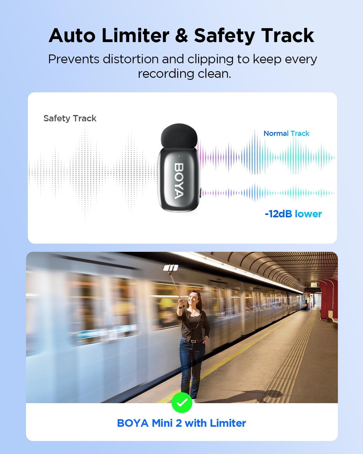 BOYA Mini 2 USB-C Wireless Lavalier Microphone , 48kHz/24-bit Audio , AI Noise Cancellation , 100m Wireless Range , Up to 30H Battery Life , Ultra-Mini Clip-On Mic for Android, iPhone 15/16, TikTok & YouTube – Space Gray
