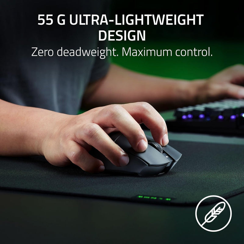 Razer DeathAdder V3 HyperSpeed Wireless Esports Gaming Mouse, 55 g Lightweight, Ergonomic & Smooth Touch Texture, Up to 100 Hr Battery, Gen 3 Optical Switches, Focus X 26K Optical Sensor - Black