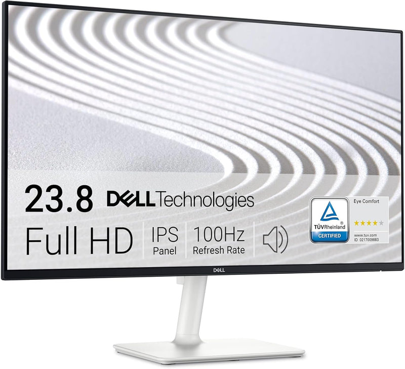 Dell S2425H Monitor - 23.8 Inch, FHD (1920x1080) Display, 100Hz Refresh Rate 1500:1 Contrast Ratio, TÜV Rheinland Eye Comfort 4 Star, Integrated 2x5W Speaker, Height/Tilt/Swivel/Pivot - Ash White