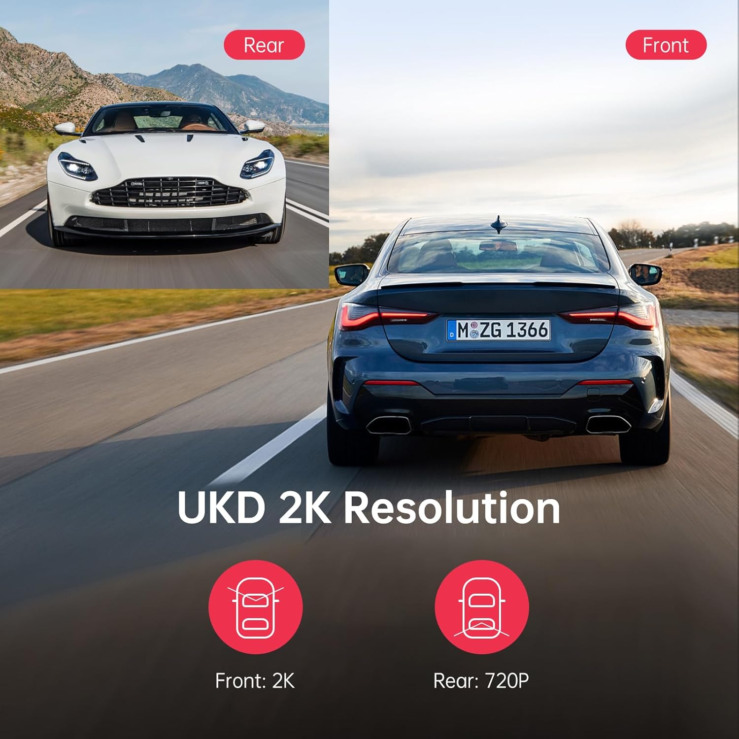 Lingdu D200 2K Dash Cam Front and Rear – Built-in GPS & WiFi, 0.96" LCD Screen, 64GB SD Card Included, Night Vision, Voice Control, Parking Monitor, Loop Recording, G-Sensor