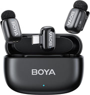 BOYA Mini Ultra-Mini Wireless Lavalier Mic – 16-Bit USB-C & Lightning, 100 m 2.4 GHz Transmit, 6 h Battery + Charging Case, AI Noise Cancelling