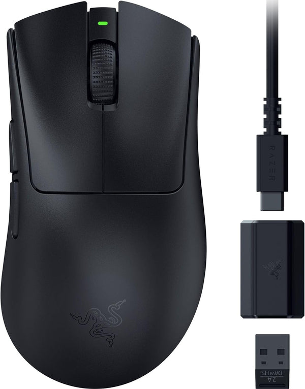 Razer DeathAdder V3 HyperSpeed Wireless Esports Gaming Mouse, 55 g Lightweight, Ergonomic & Smooth Touch Texture, Up to 100 Hr Battery, Gen 3 Optical Switches, Focus X 26K Optical Sensor - Black