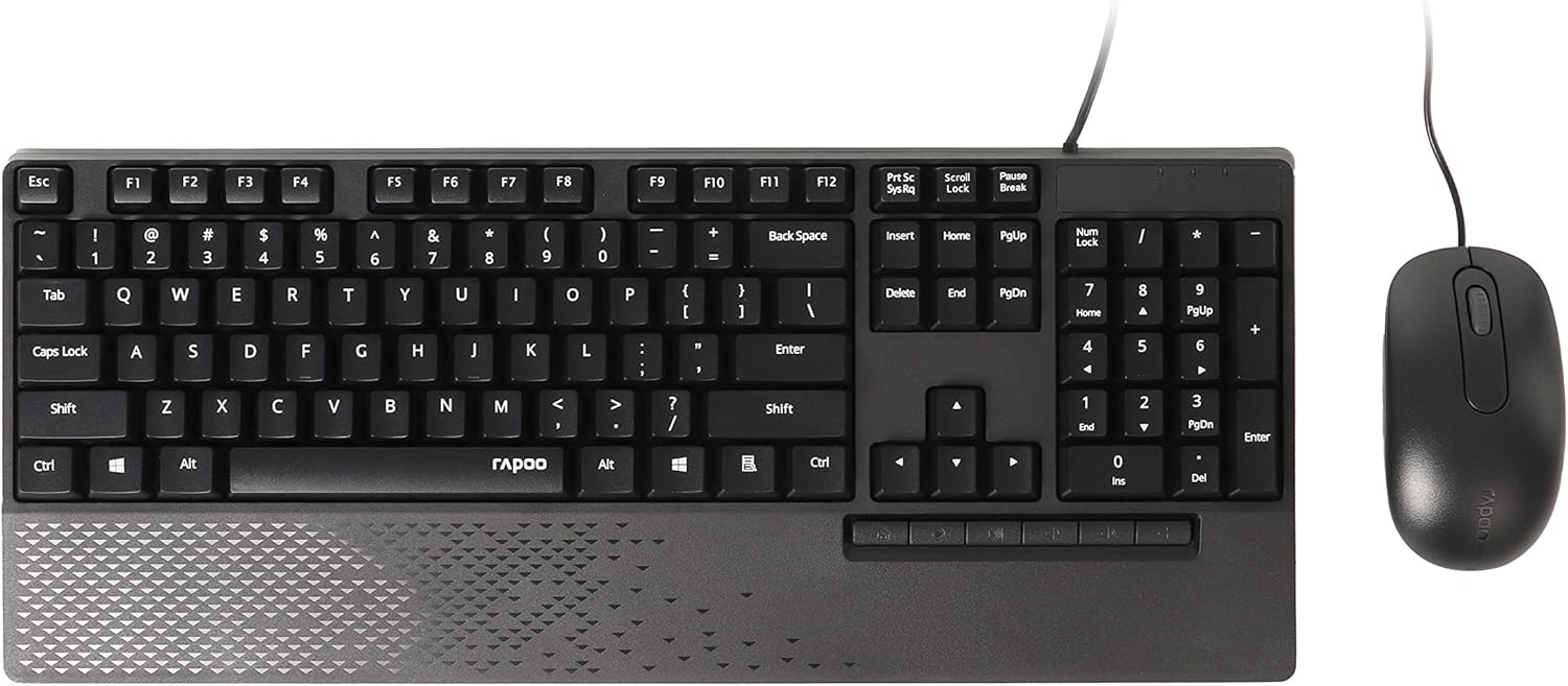 Rapoo NX2000 Wired Keyboard and Mouse Combo – Spill-Resistant Keyboard, 1600 DPI Optical Mouse, USB 3.0, Plug-and-Play, Black