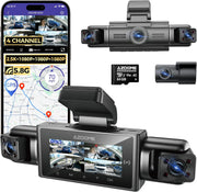 AZDOME M350 4-Channel 360° Dash Cam, 2.5K Front + 1080P Rear & Inside Cameras, GPS, Wi-Fi, IR Night Vision, Voice Control, Supercapacitor, Apple CarPlay Support